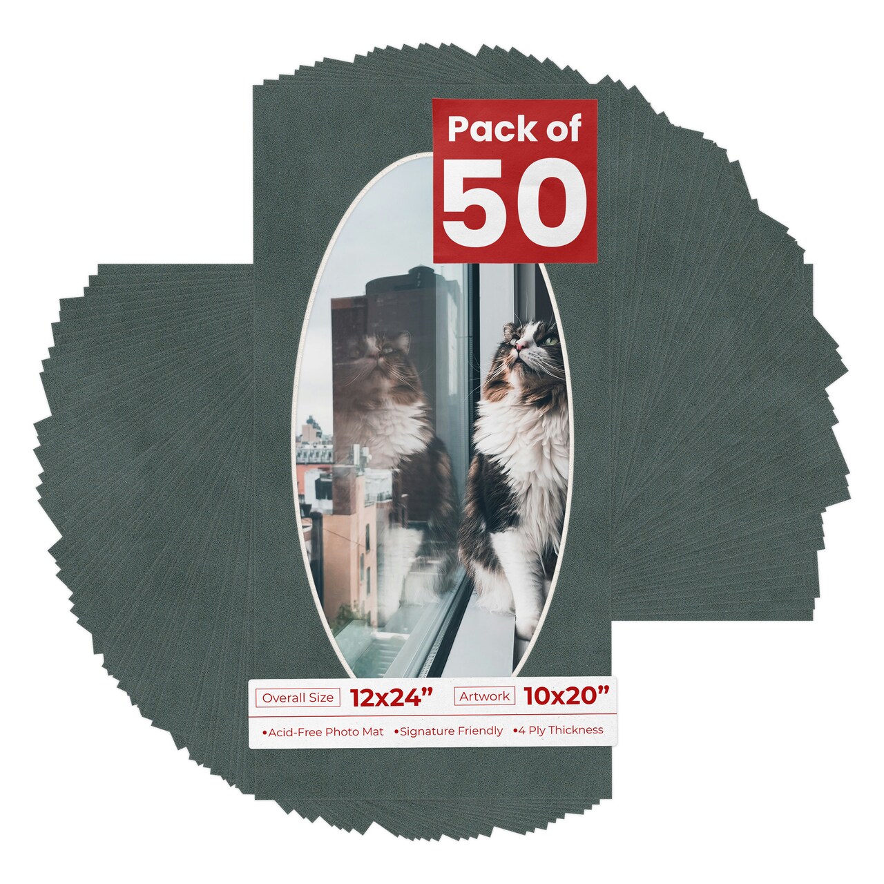 Dark Grey Suede Mat Board for 12x24 Frames - Oval Opening for 10x20 Photos